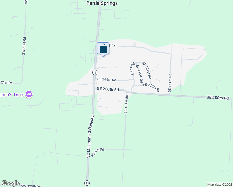 map of restaurants, bars, coffee shops, grocery stores, and more near 258 Southeast 101st Road in Warrensburg