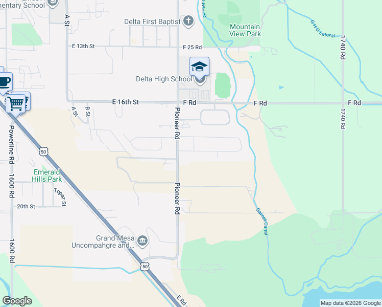 map of restaurants, bars, coffee shops, grocery stores, and more near 2120 Pioneer Road in Delta
