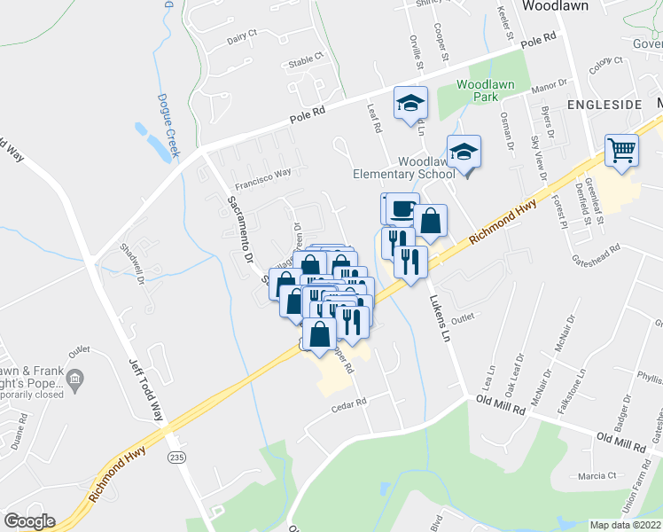 map of restaurants, bars, coffee shops, grocery stores, and more near 8639 Beekman Place in Alexandria