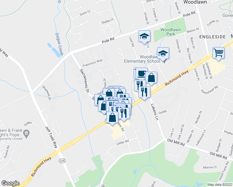 map of restaurants, bars, coffee shops, grocery stores, and more near 8637 Beekman Place in Alexandria