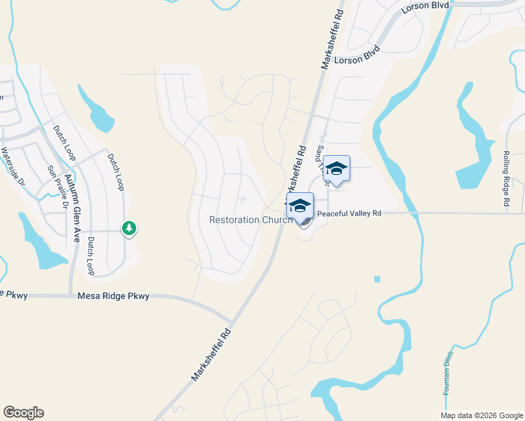 map of restaurants, bars, coffee shops, grocery stores, and more near 7601 Alpine Daisy Drive in Colorado Springs