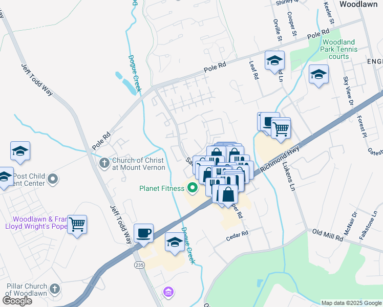 map of restaurants, bars, coffee shops, grocery stores, and more near 5804 Village Green Drive in Alexandria