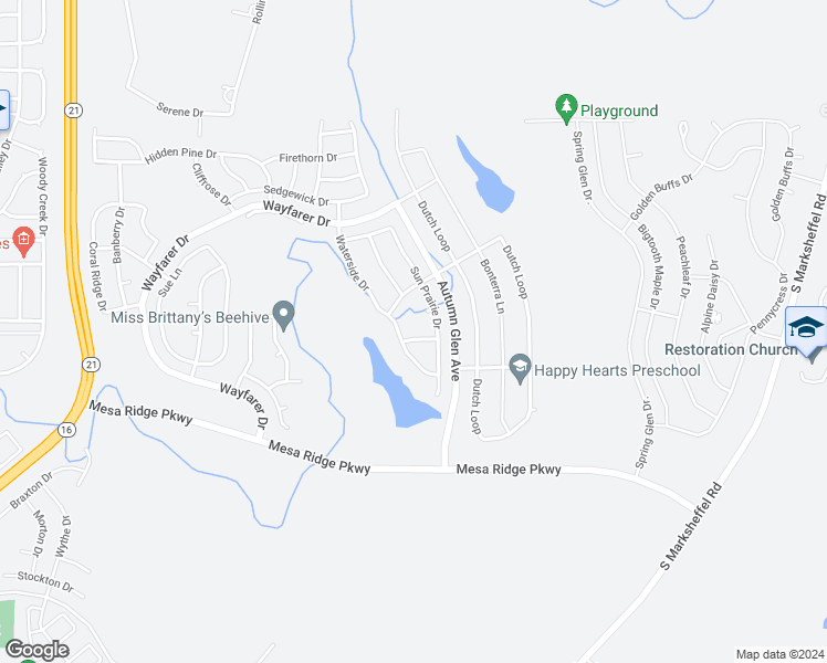 map of restaurants, bars, coffee shops, grocery stores, and more near 8424 Lundeen Place in Colorado Springs