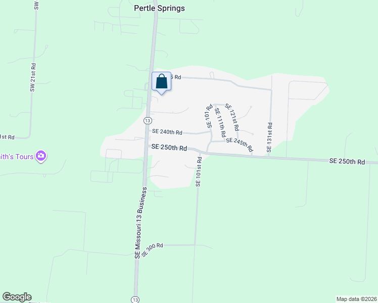 map of restaurants, bars, coffee shops, grocery stores, and more near 26 Southeast 240th Road in Warrensburg