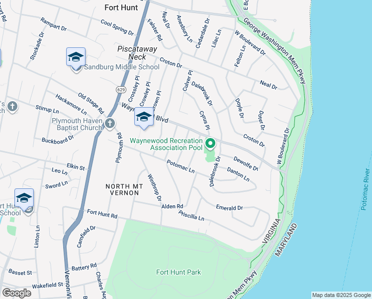 map of restaurants, bars, coffee shops, grocery stores, and more near 8611 Cushman Place in Alexandria