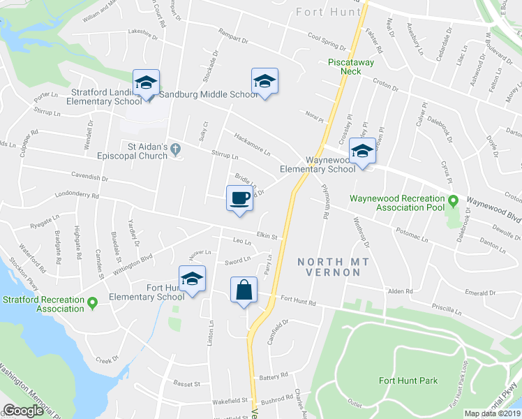 map of restaurants, bars, coffee shops, grocery stores, and more near 8604 Pilgrim Court in Alexandria