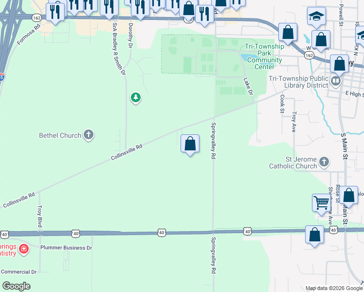 map of restaurants, bars, coffee shops, grocery stores, and more near 9 Parklane Drive in Troy