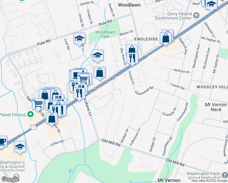 map of restaurants, bars, coffee shops, grocery stores, and more near 8570 Wyngate Manor Court in Alexandria