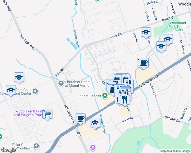 map of restaurants, bars, coffee shops, grocery stores, and more near 8611 Venoy Court in Alexandria