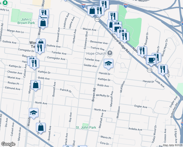 map of restaurants, bars, coffee shops, grocery stores, and more near 3835 Brown Road in Berkeley