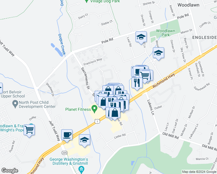 map of restaurants, bars, coffee shops, grocery stores, and more near 8623 Beekman Place in Alexandria