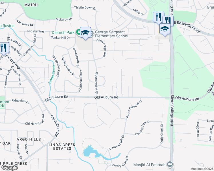map of restaurants, bars, coffee shops, grocery stores, and more near 1389 Cloverdale Circle in Roseville