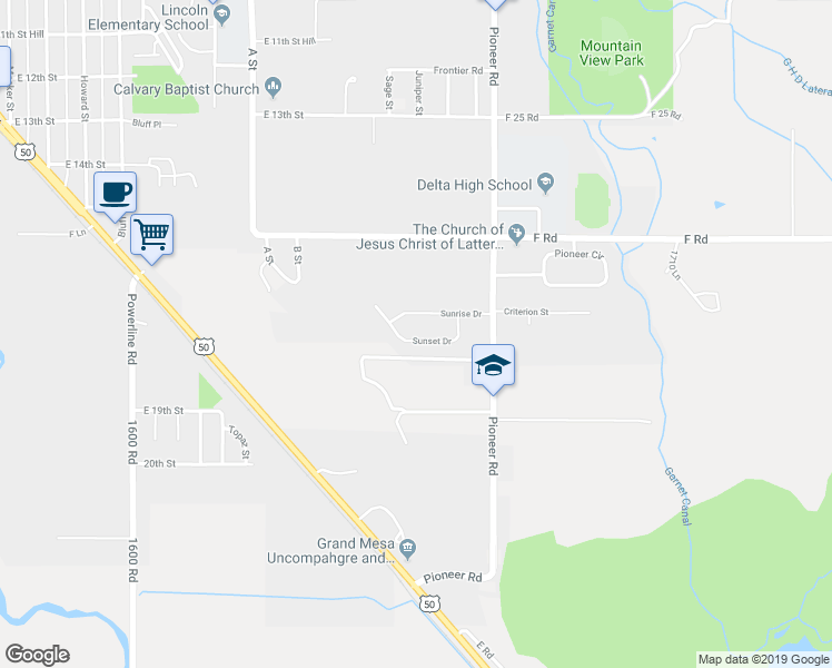 map of restaurants, bars, coffee shops, grocery stores, and more near 1217 Sunset Drive in Delta