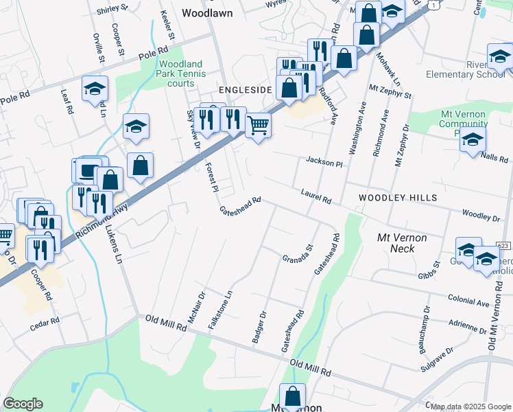 map of restaurants, bars, coffee shops, grocery stores, and more near 8618 Gateshead Road in Alexandria