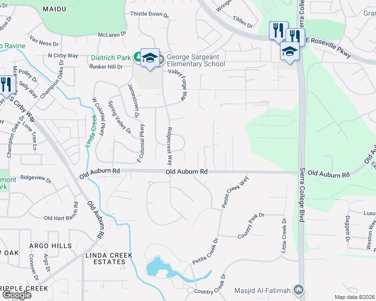 map of restaurants, bars, coffee shops, grocery stores, and more near 1389 Cloverdale Circle in Roseville