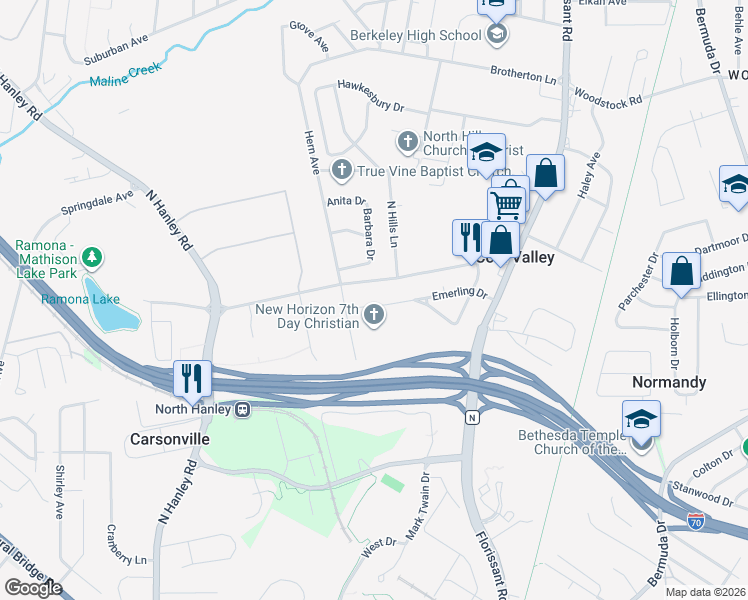 map of restaurants, bars, coffee shops, grocery stores, and more near 8436 Evans Avenue in St. Louis