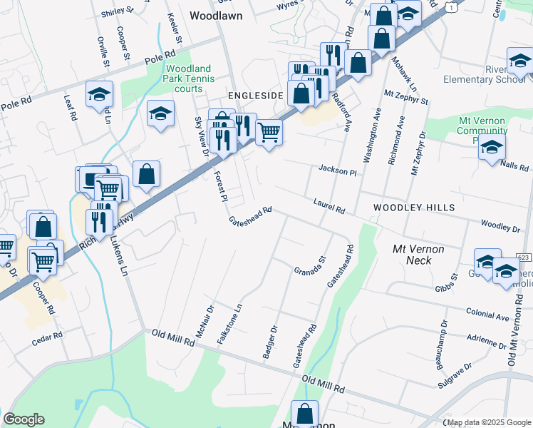 map of restaurants, bars, coffee shops, grocery stores, and more near 8618 Gateshead Road in Alexandria