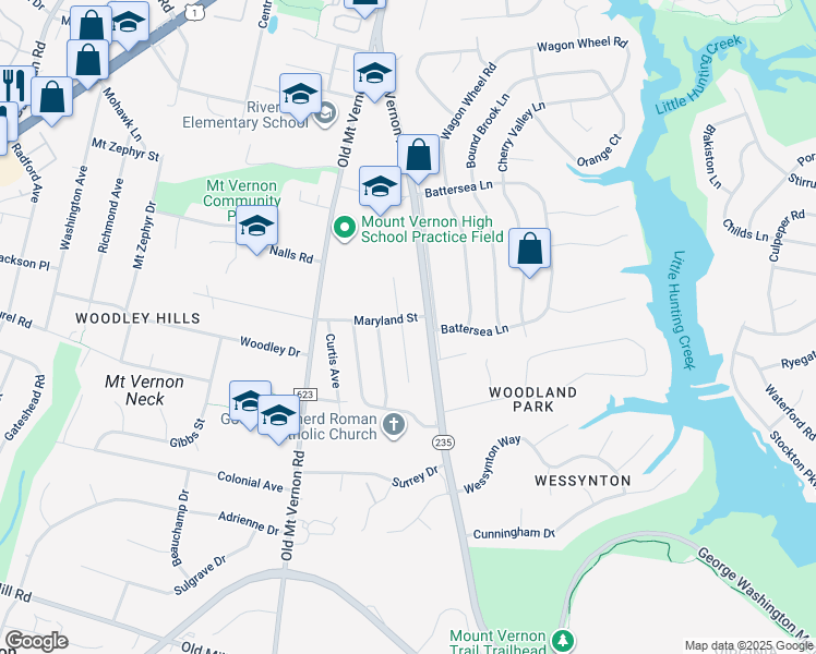 map of restaurants, bars, coffee shops, grocery stores, and more near 8613 Vernon Avenue in Alexandria