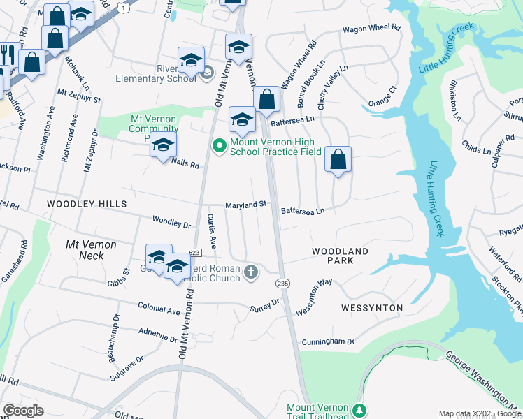 map of restaurants, bars, coffee shops, grocery stores, and more near 8613 Vernon Avenue in Alexandria