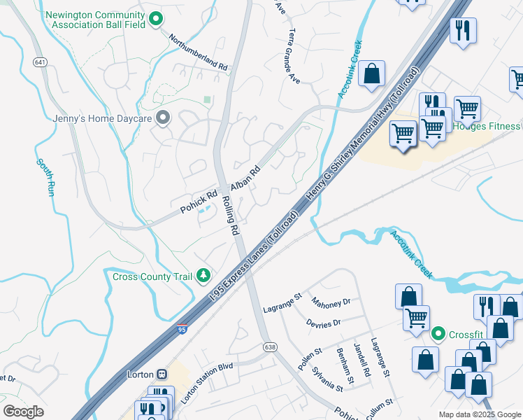 map of restaurants, bars, coffee shops, grocery stores, and more near 7659 Southern Oak Drive in Springfield