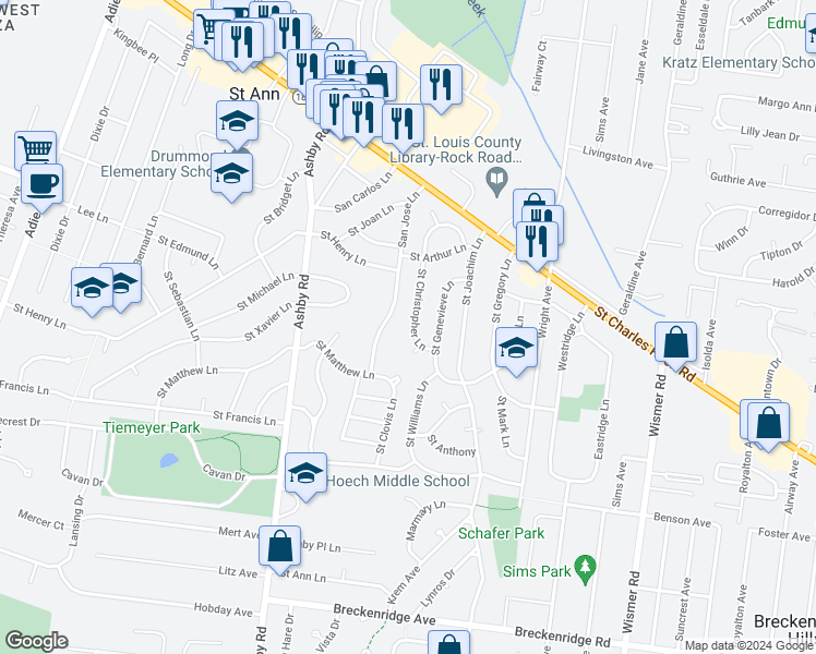 map of restaurants, bars, coffee shops, grocery stores, and more near 3547 Saint Christopher Lane in Saint Ann