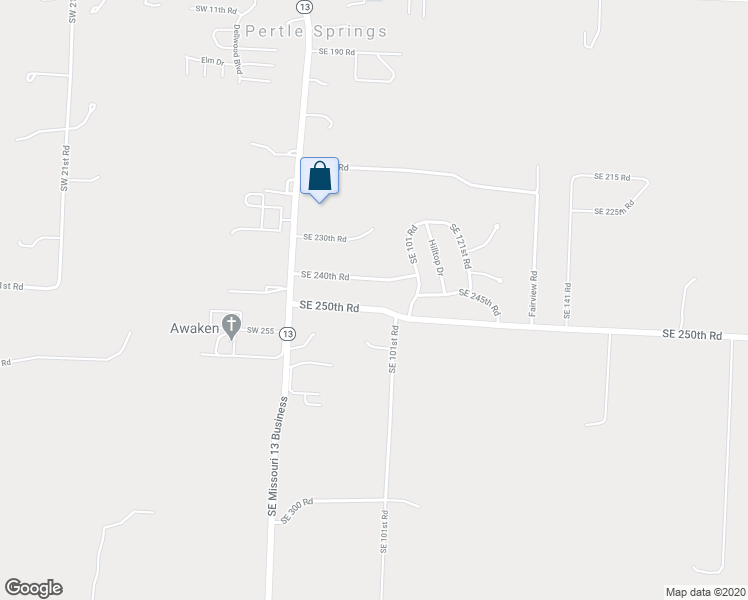 map of restaurants, bars, coffee shops, grocery stores, and more near 26 Southeast 240th Road in Warrensburg