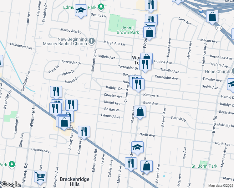 map of restaurants, bars, coffee shops, grocery stores, and more near 9415 Chester Avenue in St. Louis