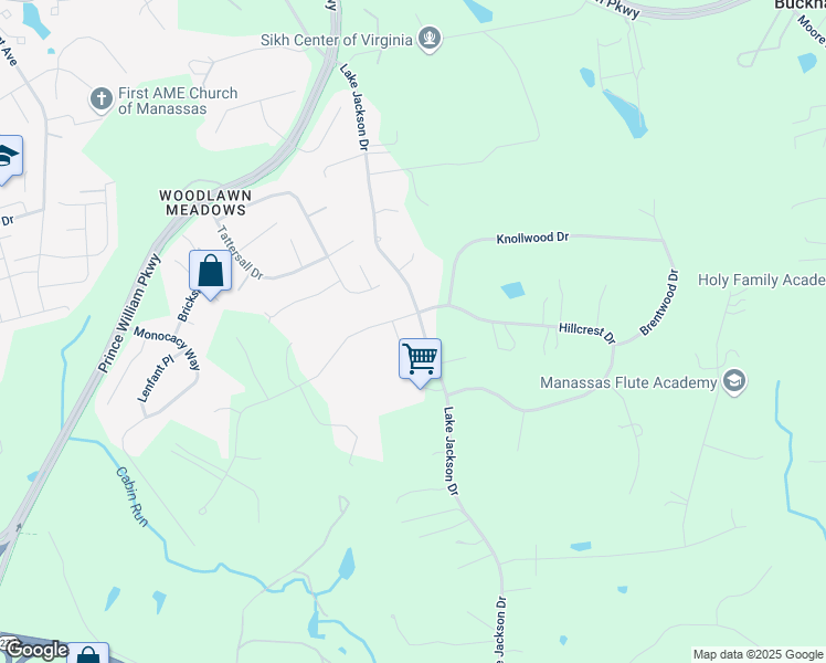 map of restaurants, bars, coffee shops, grocery stores, and more near 8141 Hillcrest Drive in Manassas