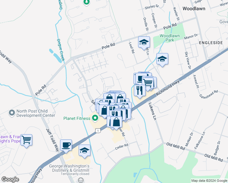 map of restaurants, bars, coffee shops, grocery stores, and more near 8605 Beekman Place in Alexandria