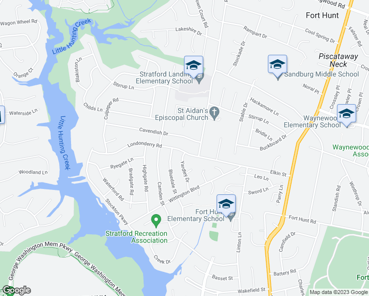 map of restaurants, bars, coffee shops, grocery stores, and more near 2206 Londonderry Road in Alexandria