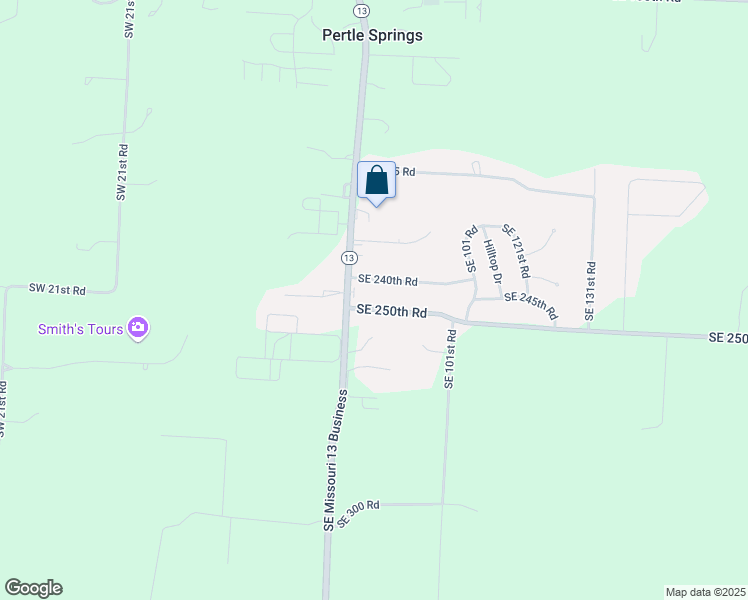 map of restaurants, bars, coffee shops, grocery stores, and more near 9 Southeast 250th Road in Warrensburg