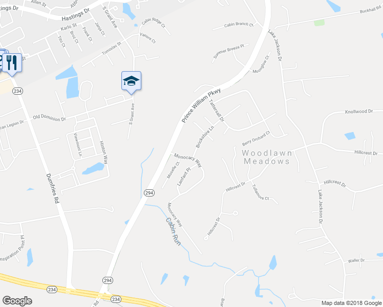 map of restaurants, bars, coffee shops, grocery stores, and more near 8590 Brickshire Lane in Manassas