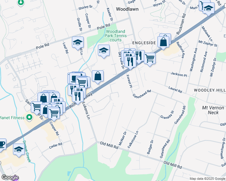 map of restaurants, bars, coffee shops, grocery stores, and more near 8557 Wyngate Manor Court in Alexandria