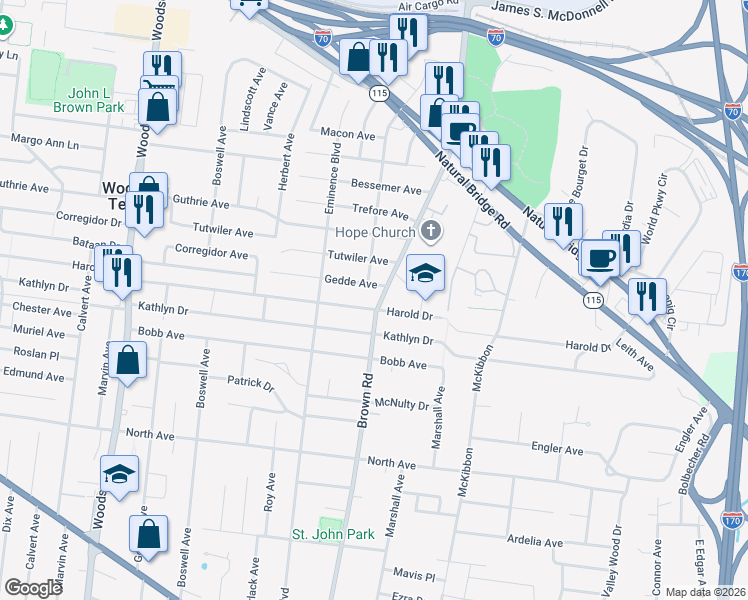 map of restaurants, bars, coffee shops, grocery stores, and more near 3835 Brown Road in Berkeley