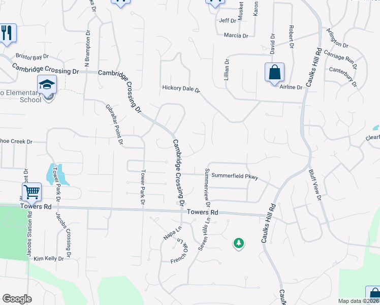 map of restaurants, bars, coffee shops, grocery stores, and more near 11 Oak Leaf Bluff Court in Saint Charles