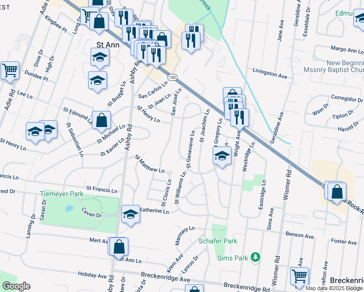 map of restaurants, bars, coffee shops, grocery stores, and more near 3554 Saint Christopher Lane in Saint Ann