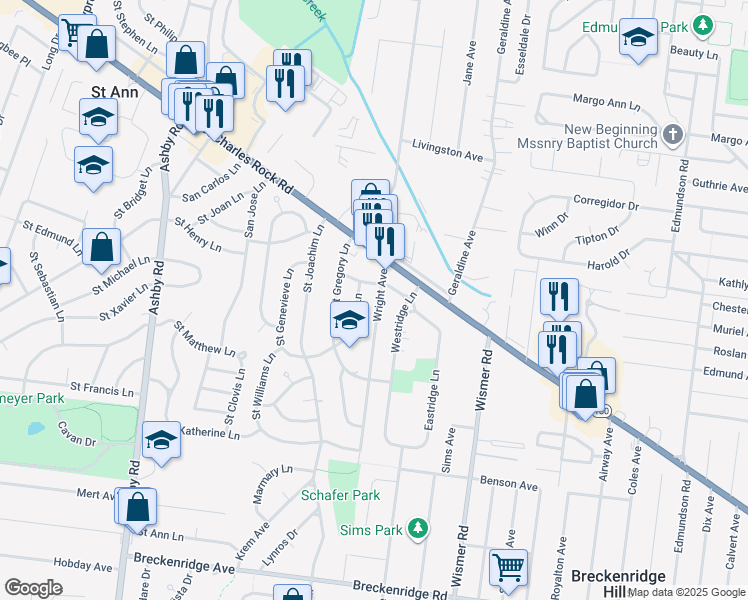 map of restaurants, bars, coffee shops, grocery stores, and more near 3575 Wright Avenue in Saint Ann