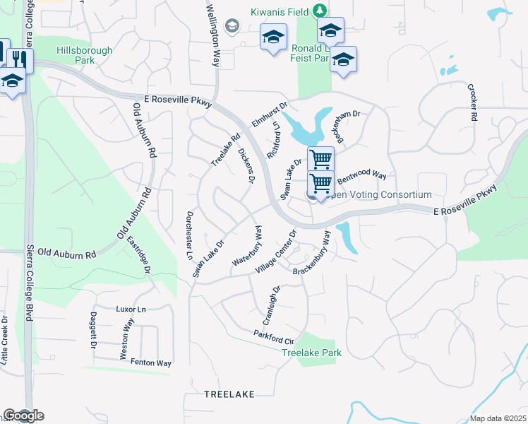 map of restaurants, bars, coffee shops, grocery stores, and more near 9609 Swan Lake Drive in Granite Bay