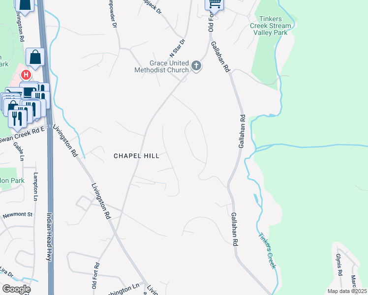 map of restaurants, bars, coffee shops, grocery stores, and more near 12007 Empire Lane in Fort Washington