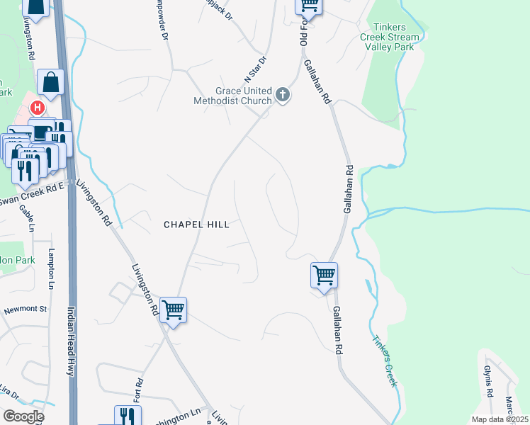 map of restaurants, bars, coffee shops, grocery stores, and more near 12007 Empire Lane in Fort Washington