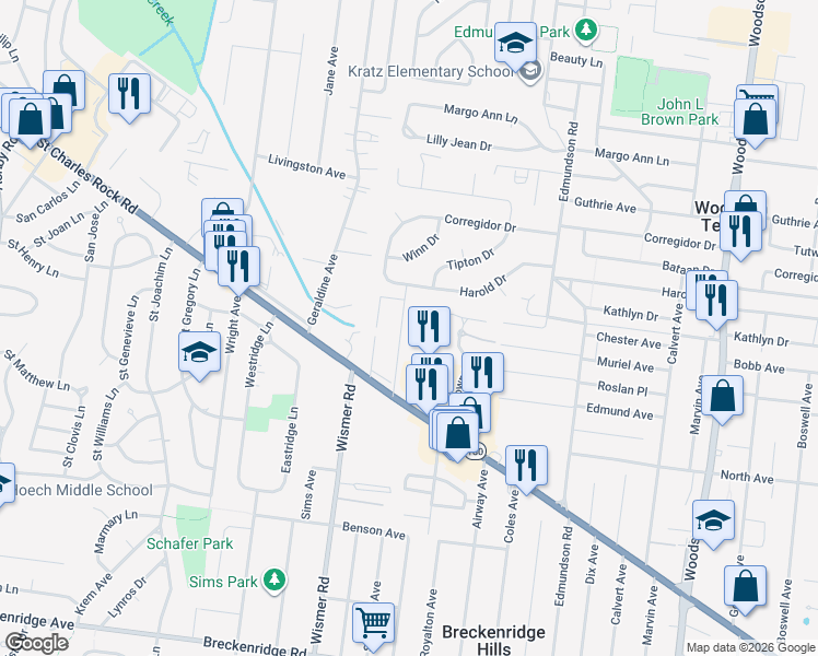 map of restaurants, bars, coffee shops, grocery stores, and more near 3654 Isolda Avenue in Saint Ann