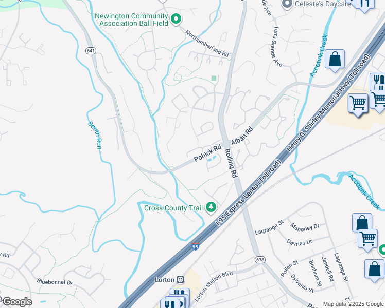 map of restaurants, bars, coffee shops, grocery stores, and more near 7713 Shadowcreek Terrace in Springfield