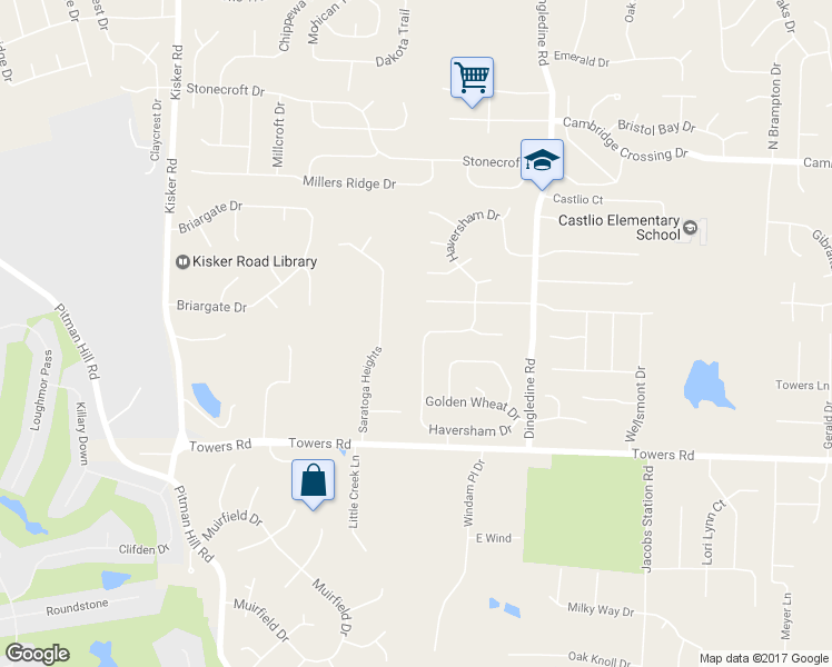 map of restaurants, bars, coffee shops, grocery stores, and more near 927 Haversham Drive in Saint Charles