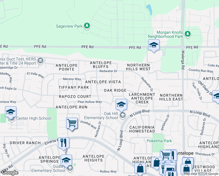 map of restaurants, bars, coffee shops, grocery stores, and more near 8543 Morning Skye Way in Sacramento