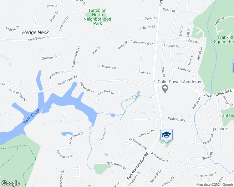 map of restaurants, bars, coffee shops, grocery stores, and more near 12301 Arrow Park Drive in Fort Washington