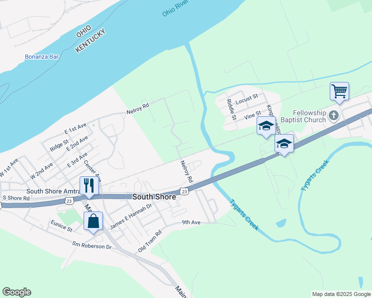 map of restaurants, bars, coffee shops, grocery stores, and more near Tygart Lane in South Shore