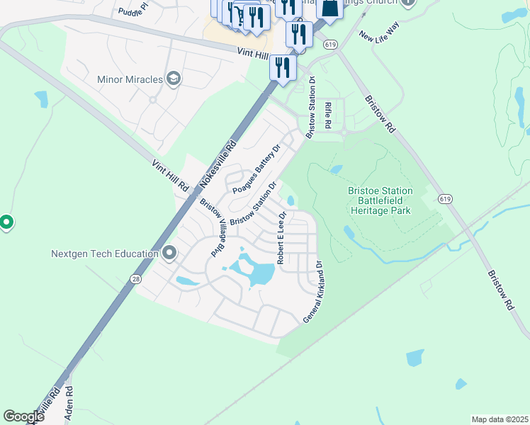map of restaurants, bars, coffee shops, grocery stores, and more near 11837 Whitworth Cannon Lane in Bristow