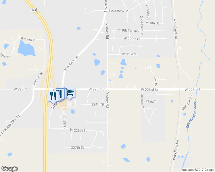 map of restaurants, bars, coffee shops, grocery stores, and more near 22139 Victory Road in Spring Hill