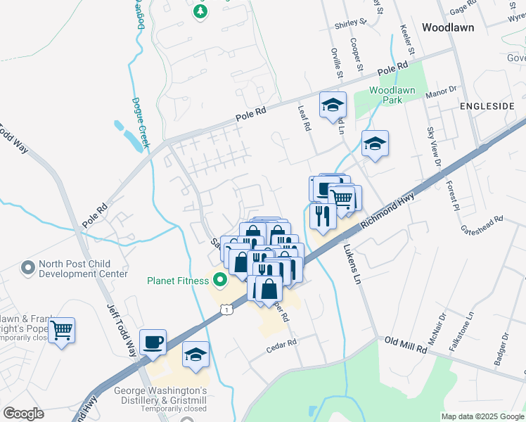 map of restaurants, bars, coffee shops, grocery stores, and more near 8603 Beekman Place in Alexandria