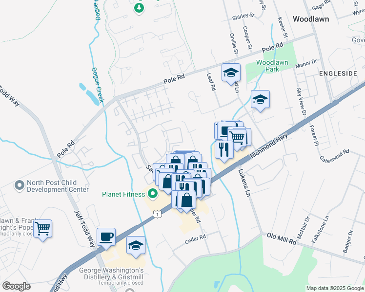 map of restaurants, bars, coffee shops, grocery stores, and more near 8601 Beekman Place in Alexandria